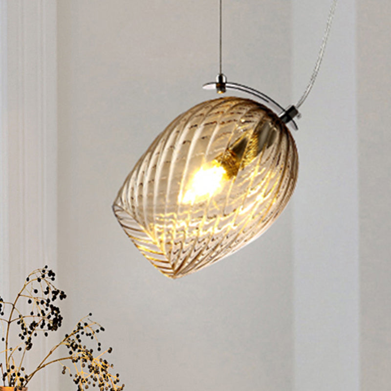Modernist Tulip Pendant Light With Prismatic Glass - Clear/Amber/Smoke Bedroom Hanging Lamp Fixture