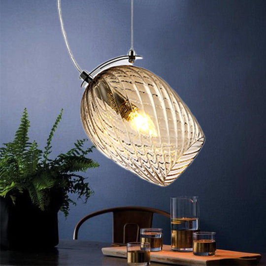Modernist Tulip Pendant Light With Prismatic Glass - Clear/Amber/Smoke Bedroom Hanging Lamp Fixture