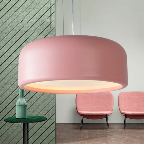 Modernist 1-Light Bedroom Pendant With Drum Metal Shade And Diffuser 14’/19’/23.5’ Wide -