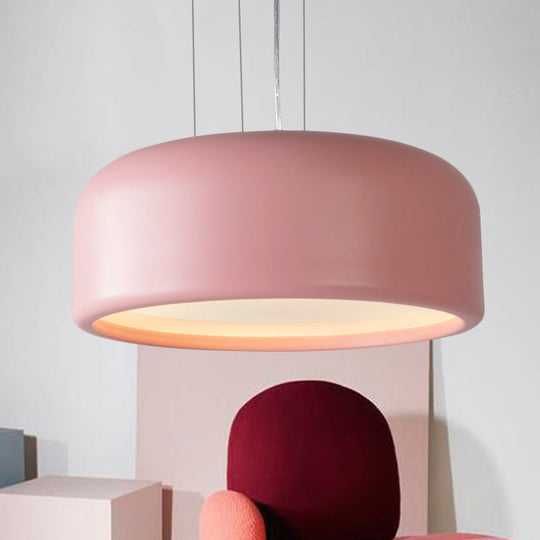 Modernist 1-Light Bedroom Pendant With Drum Metal Shade And Diffuser 14’/19’/23.5’ Wide -
