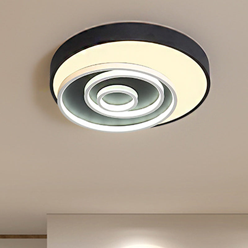 Modern Black Led Flush Mount Bedroom Lamp With Acrylic Circle Shade 16/19.5 Wide / 16 White