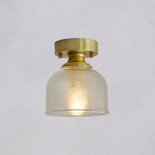 Minimalist Brass 1-Head Ceiling Light With Carved Glass Shade For Corridors / Bowl