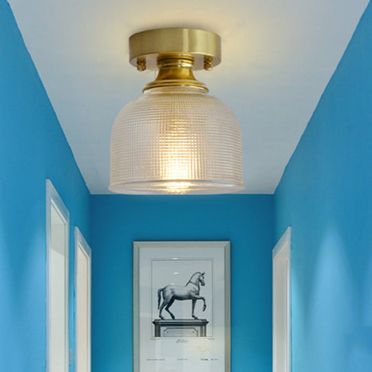 Minimalist Brass 1 - Head Ceiling Light With Carved Glass Shade For Corridors