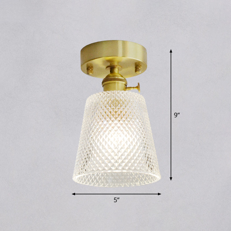 Minimalist Brass 1 - Head Ceiling Light With Carved Glass Shade For Corridors