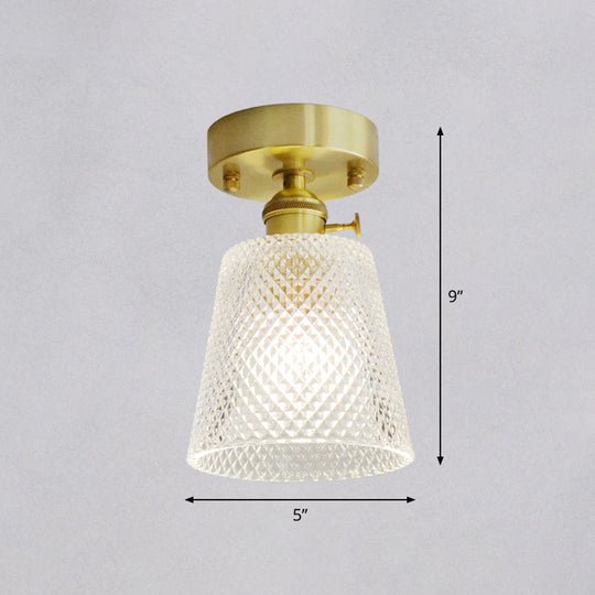 Minimalist Brass 1 - Head Ceiling Light With Carved Glass Shade For Corridors