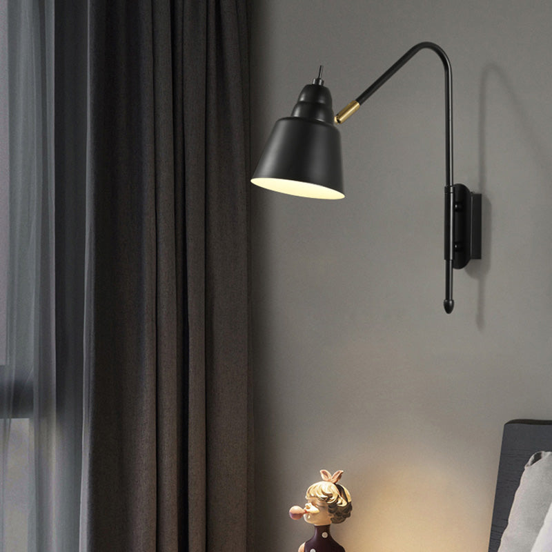 Swivel Shade Wall Mount Light - Sleek Metal Bedside Reading Lamp With V-Shaped Arm
