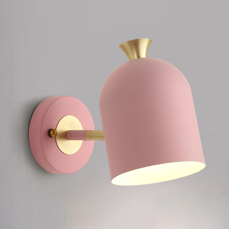 Metal Cloche Wall Sconce With Adjustable Macaron Lighting For Bedroom Pink