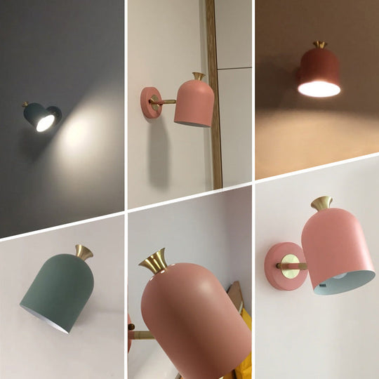 Metal Cloche Wall Sconce With Adjustable Macaron Lighting For Bedroom
