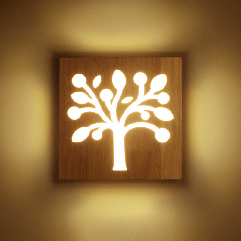 Modern Art Deco Led Wall Sconce - Square Flush Mount Wooden Corridor Light Fixture Wood / Tree