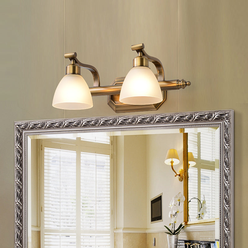 Frosted Glass Brass Wall Lamp: Bell Shaped Country Style Sconce Light For Bathroom