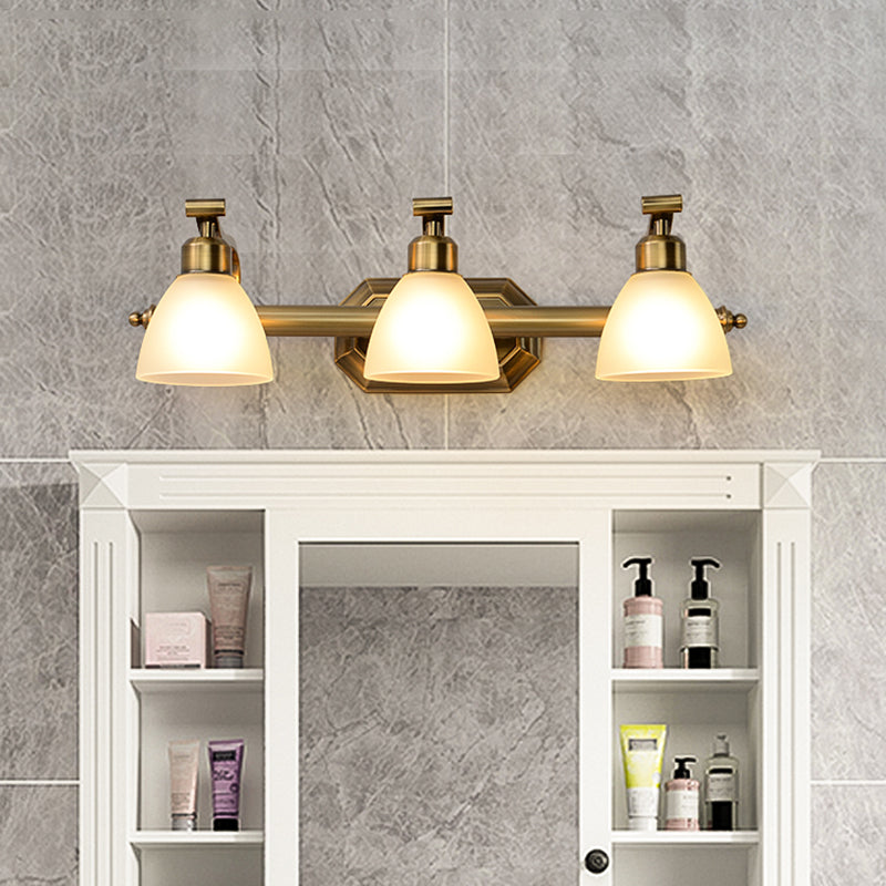 Frosted Glass Brass Wall Lamp: Bell Shaped Country Style Sconce Light For Bathroom