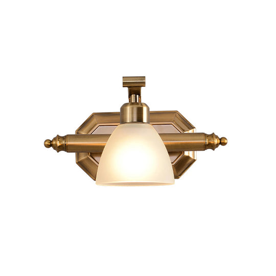 Frosted Glass Brass Wall Lamp: Bell Shaped Country Style Sconce Light For Bathroom 1 /