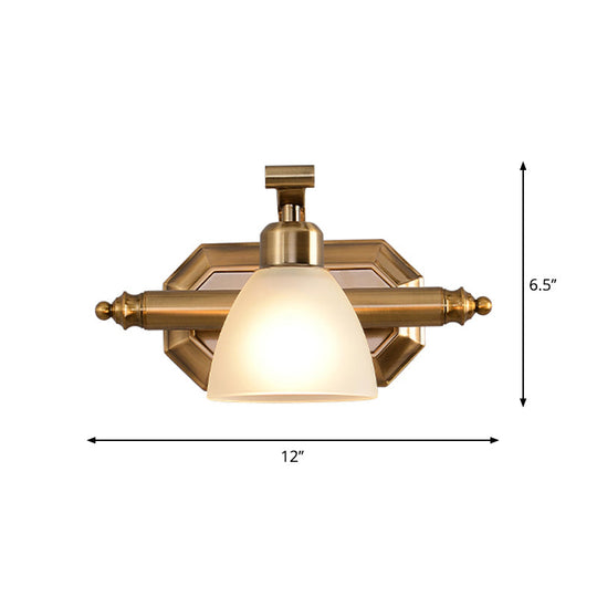 Frosted Glass Brass Wall Lamp: Bell Shaped Country Style Sconce Light For Bathroom