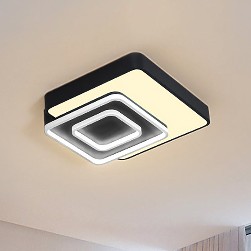 Contemporary Led Flush Mount Lighting Black Square Acrylic Fixture 15’/19’ Wide White/Warm