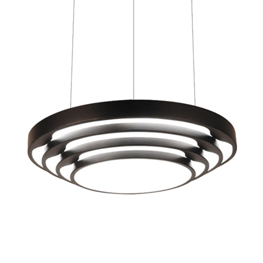 Modern Tapered Round Pendant Ceiling Light Kit - Metal Led Hanging In Black/White Warm/White/Natural
