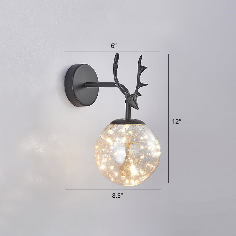 Minimalist Led Bedroom Sconce With Antler And Glass Design - Wall Mount Lamp Starry String