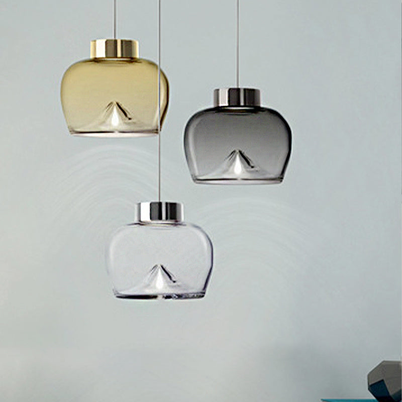 Nordic Style Dome Pendant Lighting: Tan/Clear/Smoky Glass 1-Light Hanging Ceiling Lamp In Warm Light