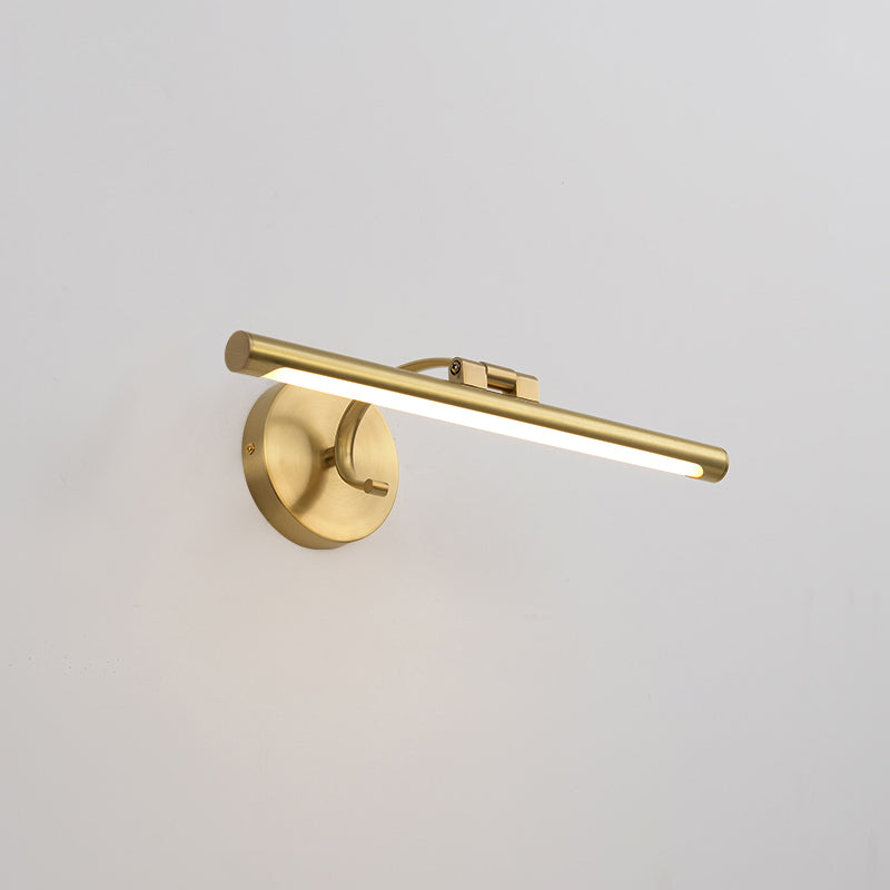 Country Bathroom Led Vanity Light - Pole Shaped Metal Wall Mount In Brass / 16