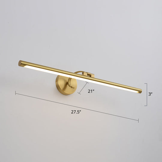Country Bathroom Led Vanity Light - Pole Shaped Metal Wall Mount In Brass