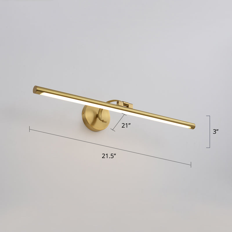 Country Bathroom Led Vanity Light - Pole Shaped Metal Wall Mount In Brass