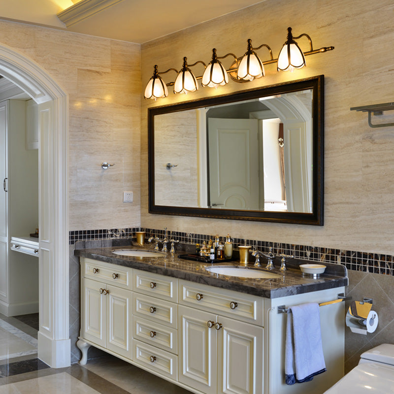 Bronze Colonial-Chic White Glass Scalloped Wall Light For Bathroom Vanity