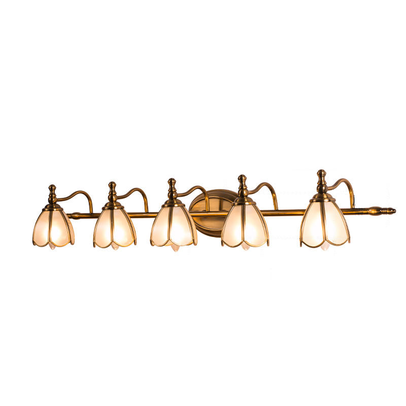 Bronze Colonial-Chic White Glass Scalloped Wall Light For Bathroom Vanity 5 /