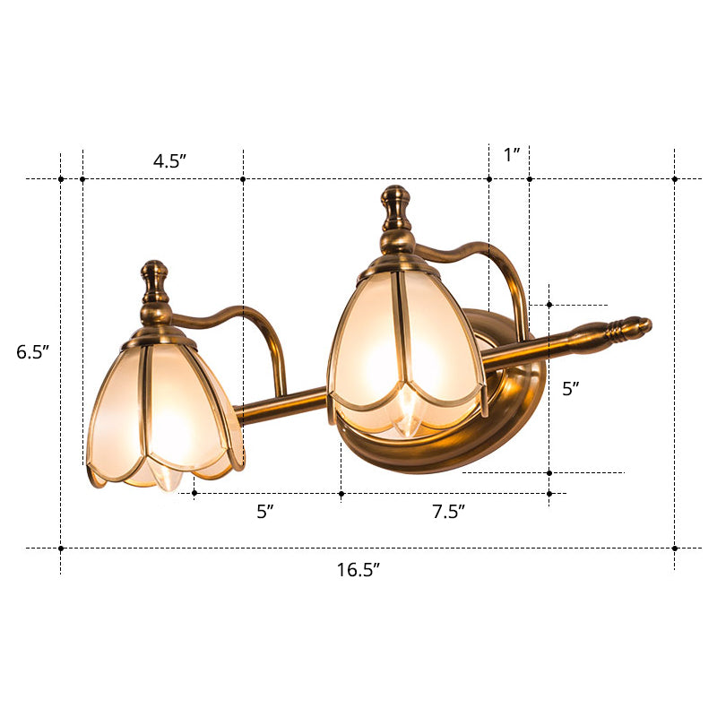 Bronze Colonial-Chic White Glass Scalloped Wall Light For Bathroom Vanity