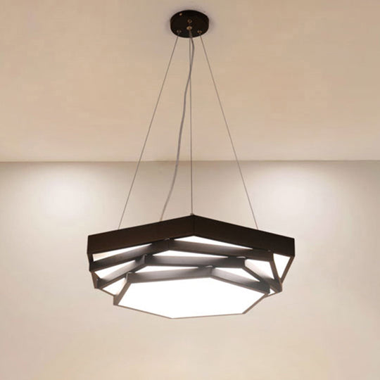 Contemporary Hexagonal Metal Pendant Light - Led Dining Room Hanging Lamp In Black/White With