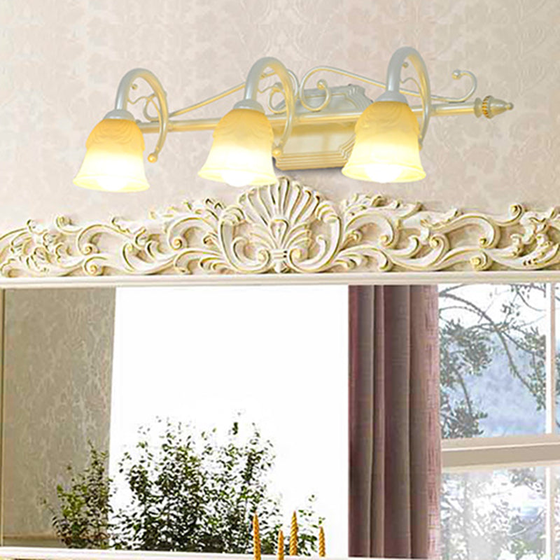Rustic Beige Glass Vanity Mirror Light: Carillon Shaped Wall Mounted Fixture For Bathrooms
