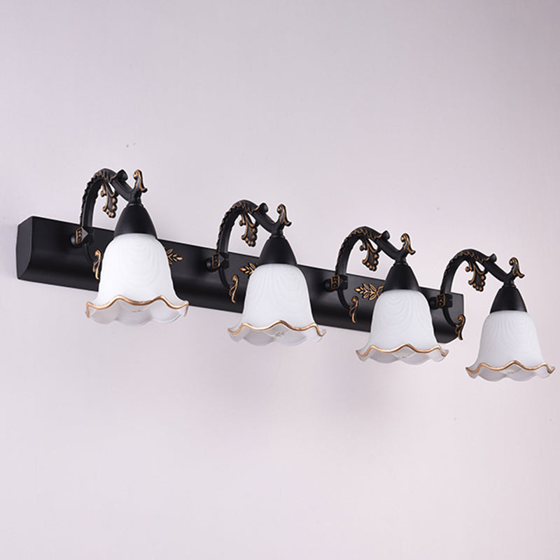 Ivory Glass Wall Mount Vanity Sconce - Classic Flower Design Ideal For Bathrooms 4 / Black
