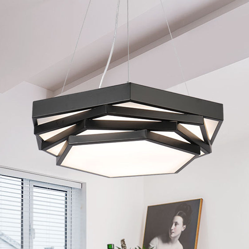 Hexagonal Metal Pendant Light - Contemporary Led Hanging Lamp For Dining Room. Available In Black Or
