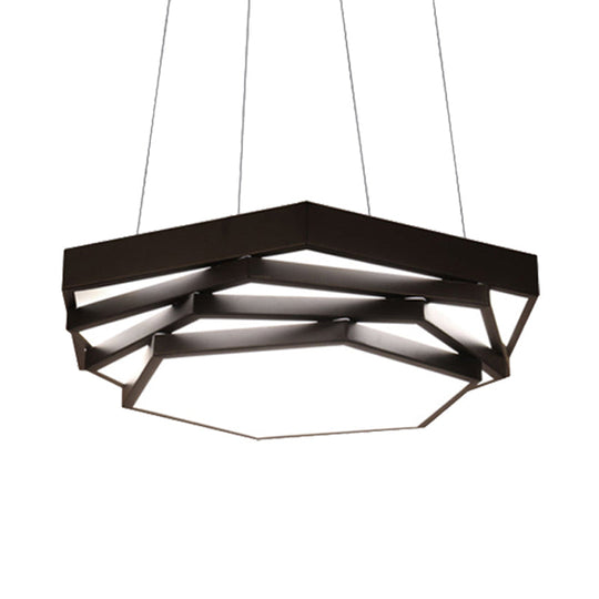 Contemporary Hexagonal Metal Pendant Light - Led Dining Room Hanging Lamp In Black/White With