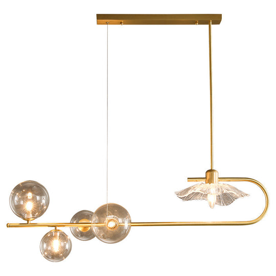 Stylish Brass Finish Postmodern Suspension Lamp With Glass Shade - Creative Island Light Featuring