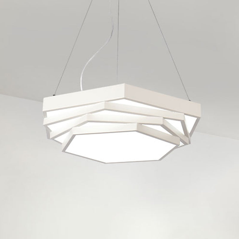 Hexagonal Metal Pendant Light - Contemporary Led Hanging Lamp For Dining Room. Available In Black Or