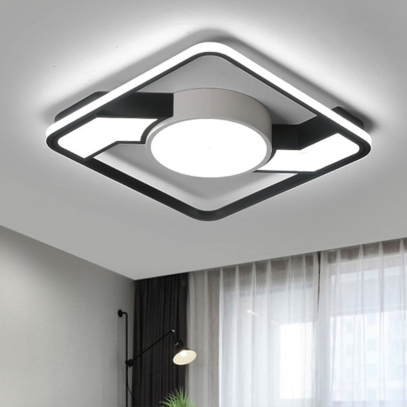 Modern Led Flush Mount Lamp: Wide Black - White Acrylic Square Light Fixture (18’/22’/31.5’)