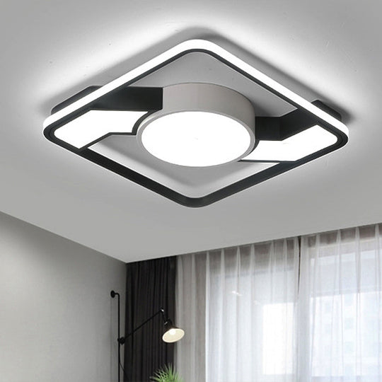 Modern Led Flush Mount Lamp: Wide Black - White Acrylic Square Light Fixture (18’/22’/31.5’)