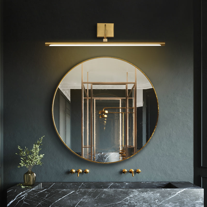 Minimalist Led Mirror Light With Pivot Joint - Acrylic Tubular Vanity Wall Sconce In Brass