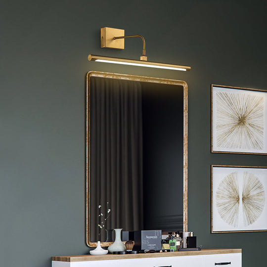 Minimalist Led Mirror Light With Pivot Joint - Acrylic Tubular Vanity Wall Sconce In Brass