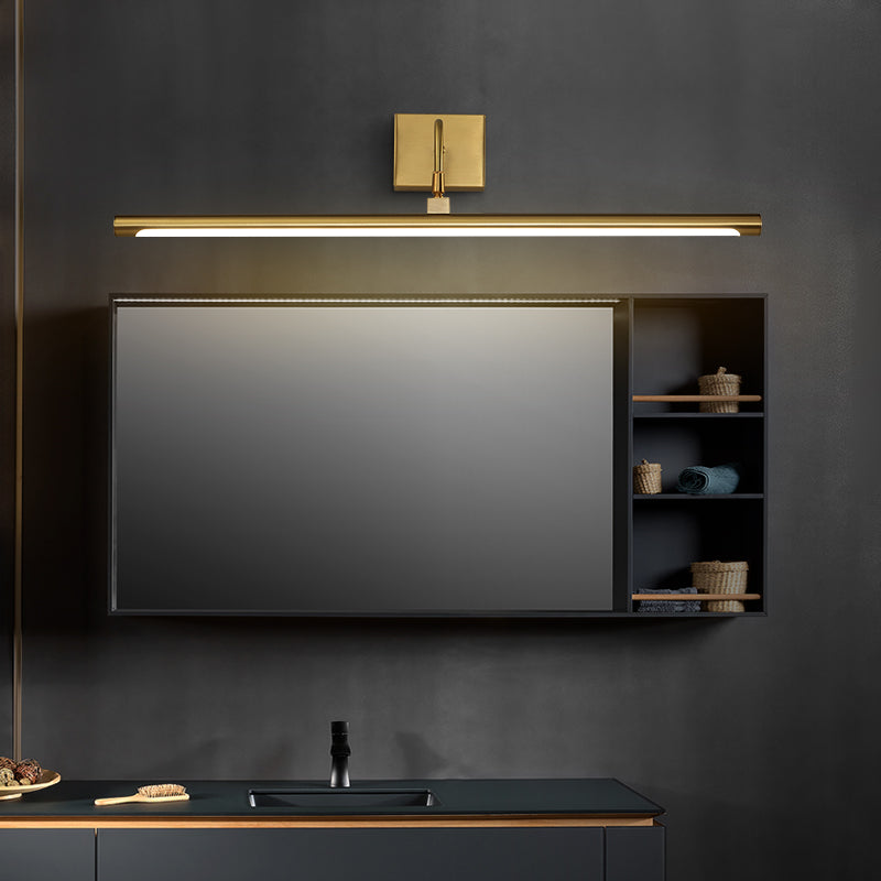 Minimalist Led Mirror Light With Pivot Joint - Acrylic Tubular Vanity Wall Sconce In Brass