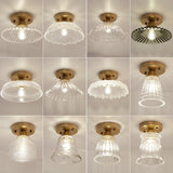 Brass Semi Flush Mount Ceiling Light For Aisle: Textured Glass 1-Light Industrial Style