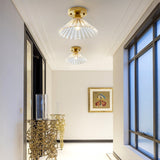 Brass Semi Flush Mount Ceiling Light For Aisle: Textured Glass 1-Light Industrial Style