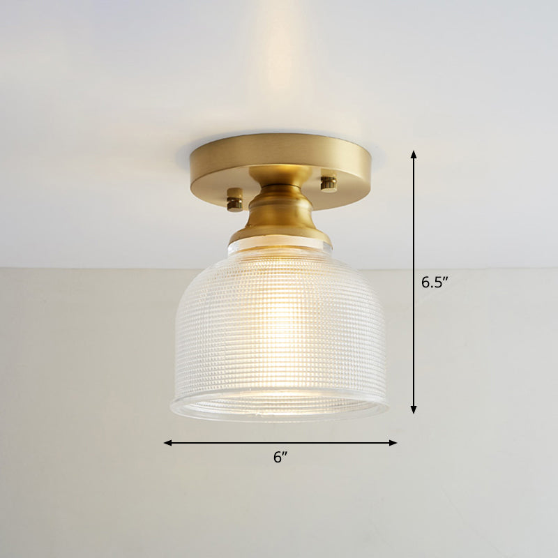 Brass Semi Flush Mount Ceiling Light For Aisle: Textured Glass 1 - Light Industrial Style