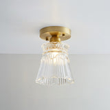 Brass Semi Flush Mount Ceiling Light For Aisle: Textured Glass 1-Light Industrial Style / Flared