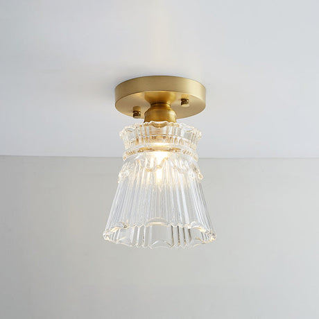 Brass Semi Flush Mount Ceiling Light For Aisle: Textured Glass 1-Light Industrial Style / Flared