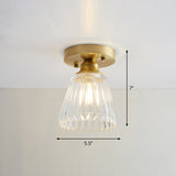 Brass Semi Flush Mount Ceiling Light For Aisle: Textured Glass 1-Light Industrial Style