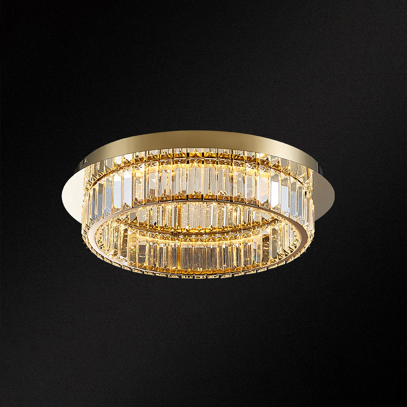 Modern Gold Flushmount Ceiling Light For Bedroom With Prismatic K9 Crystal And Circle Design Brass /