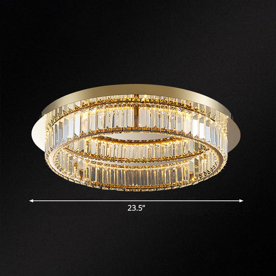 Modern Gold Flushmount Ceiling Light For Bedroom With Prismatic K9 Crystal And Circle Design