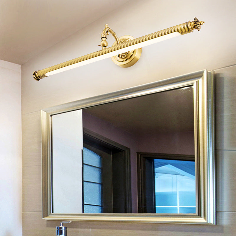 Traditional Brass Tube Vanity Sconce - Metal Bath Wall Mount Light With Rotary Joint