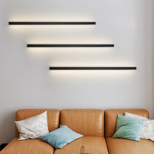 Sleek Black Led Wall Sconce For Hallways - Linear Flush Mount Design