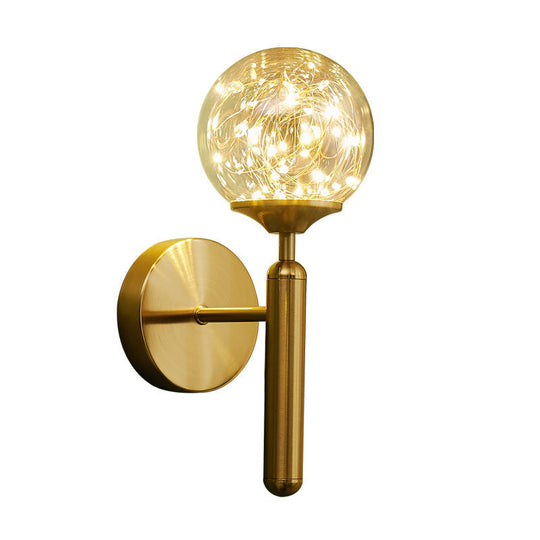 Nordic Gold Glass Wall Sconce With Led Lighting And String Accent